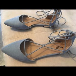 Powder Blue, Pointed Toe Lace-Up Flats